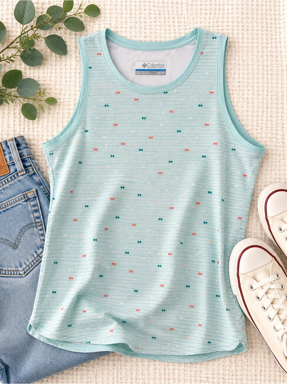 Columbia Women’s Omni-Wick Tank Top XS Mint Green Printed Sleeveless Activewear